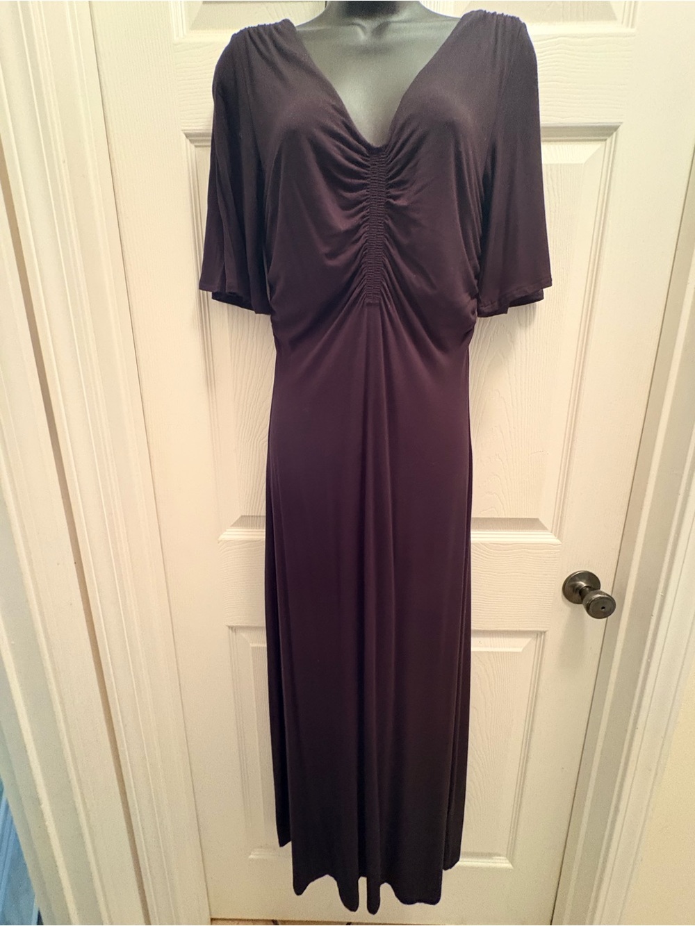 Z Supply Kora Flutter Midi Dress M Black Ruched V Neck NWT